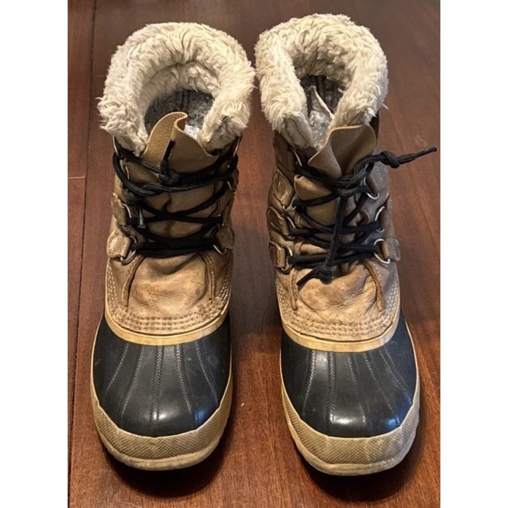Vintage Sorel Winter Pac Boots Women's 8 Made in Canada Natural Rubber Leather‎